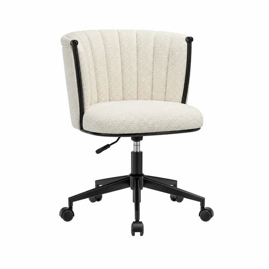 Silla giratoria de poliéster beige con base de metal negro