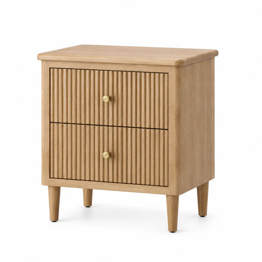 Mesita de noche de madera de roble con 2 cajones