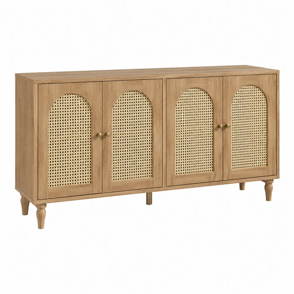 Aparador de Madera con Rejilla de Ratán 160x40x80 cm