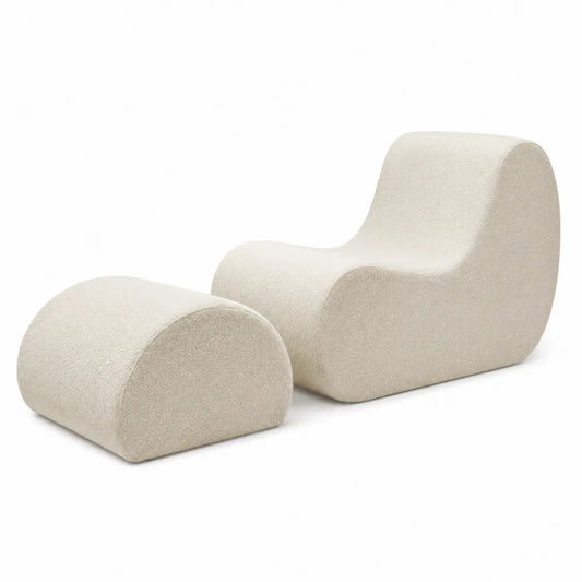 Sillón y Reposapiés Beige de Tela de Bouclé