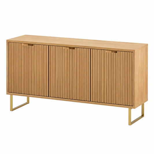 Aparador de roble macizo y acero con puertas ranuradas 160x40x80 cm