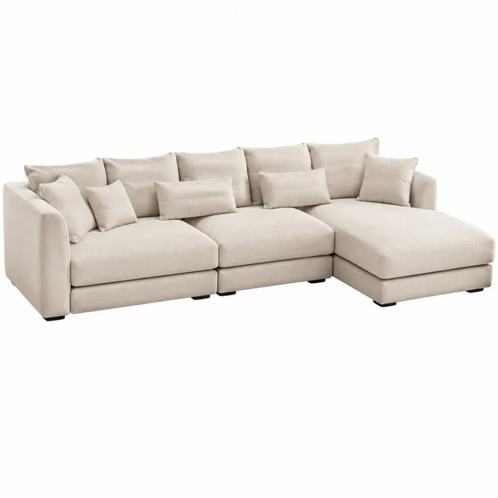 Sofá modular en L beige de 5 plazas en poliéster