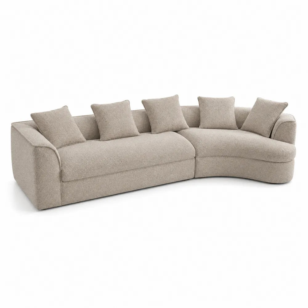 Sofá seccional curvo beige de poliéster y espuma