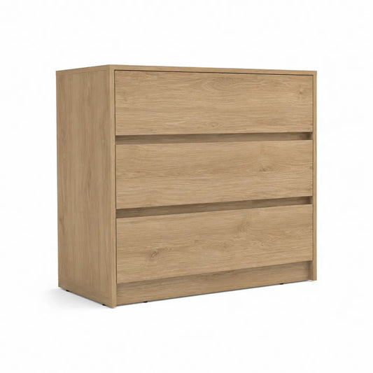 Cajonera de MDF con Chapa de Roble con 3 Cajones 90x40x85cm