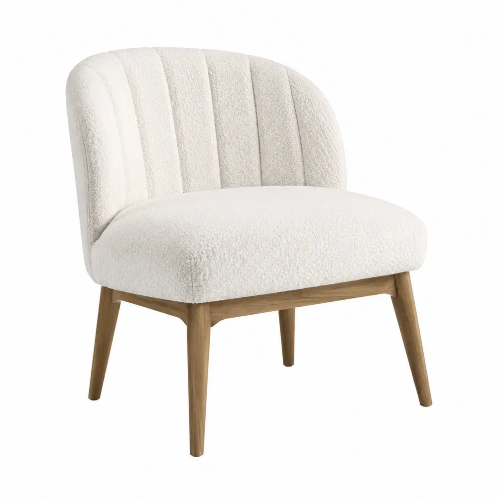Silla de salón en tela de poliéster blanco con patas de madera de roble