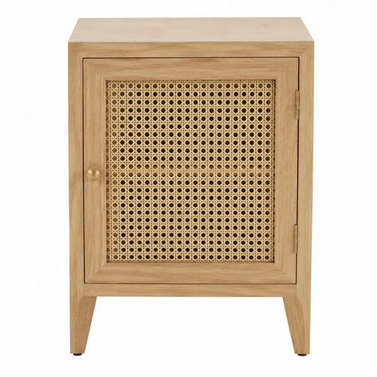 Mesita de noche de madera y rejilla de ratán 55x40x35 cm