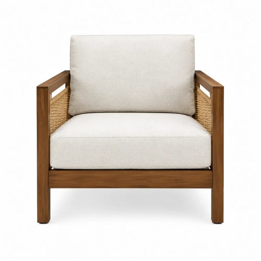 Sillón de madera de acacia con cojín crema