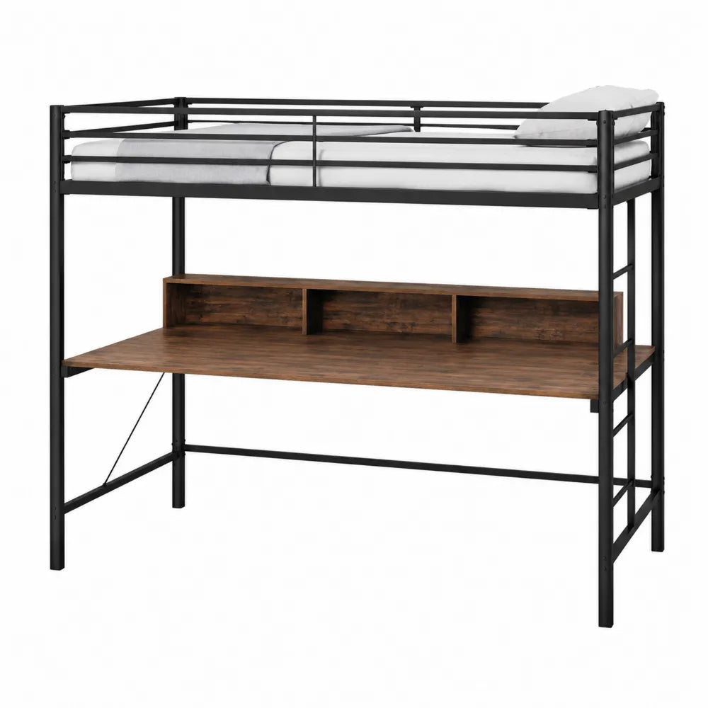 Cama alta con escritorio de acero y MDF 200x90 cm