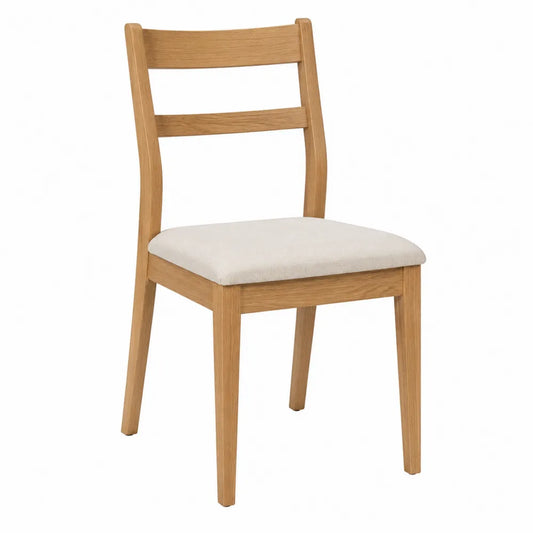Silla de comedor de roble y poliéster beige