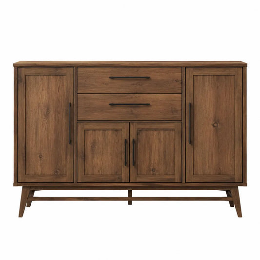 Aparador de Madera Maciza con Tiradores de Metal, 4 Puertas y 2 Cajones
