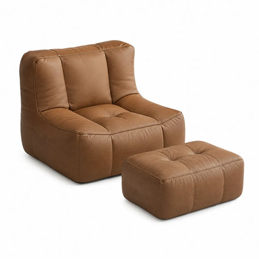 Set de Sillón y Reposapiés de Cuero Sintético Marrón