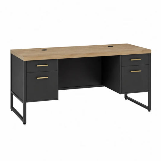 Escritorio de MDF y Acero con Cajoneras Negro y Roble 150x75x70 cm