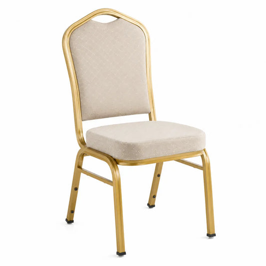 Silla de Comedor Beige con Marco Metálico Dorado