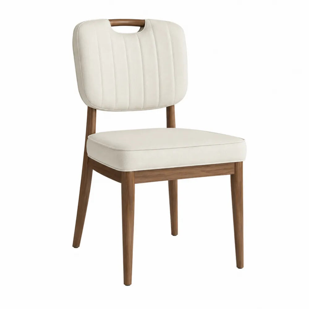 Silla de comedor con estructura de madera y lino beige