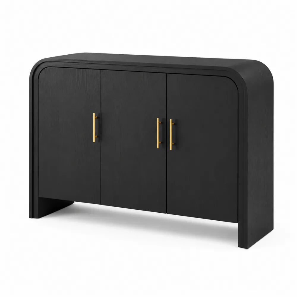 Aparador de madera negra con tiradores de acero dorado 120x40x80 cm