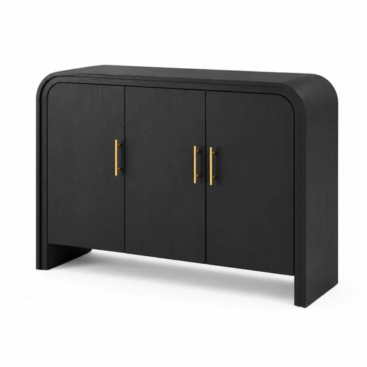 Aparador de madera negra con tiradores de acero dorado 120x40x80 cm