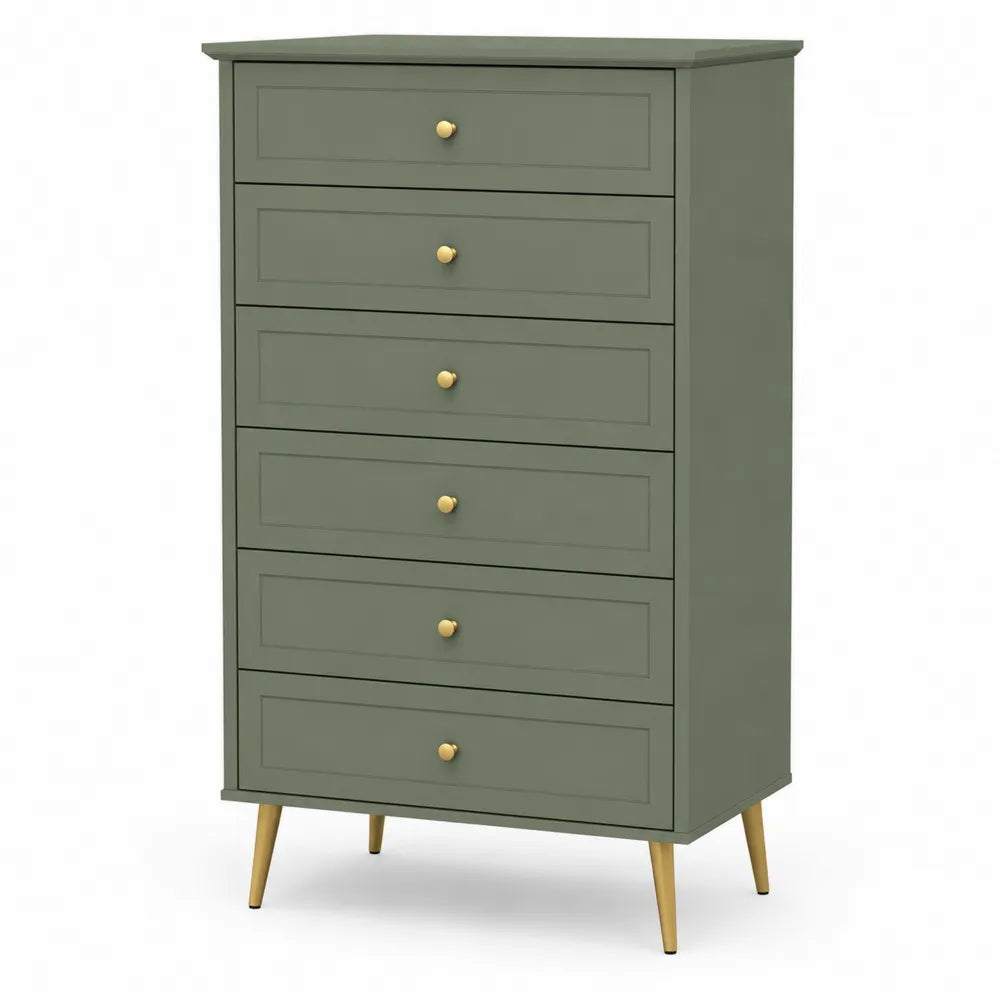 Cajonera verde de madera MDF con patas de metal y 6 cajones