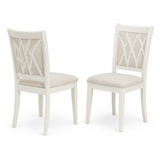 Conjunto de 2 sillas de madera blanca y tela de poliéster beige
