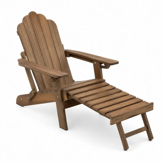 Silla de madera de acacia con reposapiés para exterior