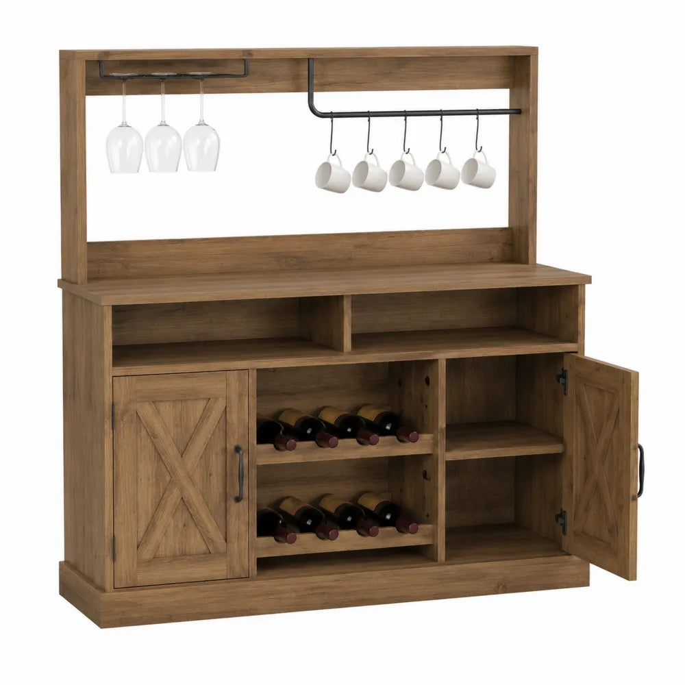 Aparador de Madera con Estantes y Portavasos