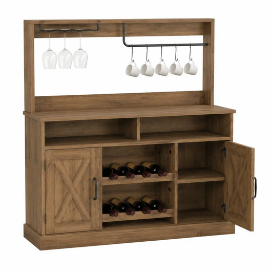 Aparador de Madera con Estantes y Portavasos