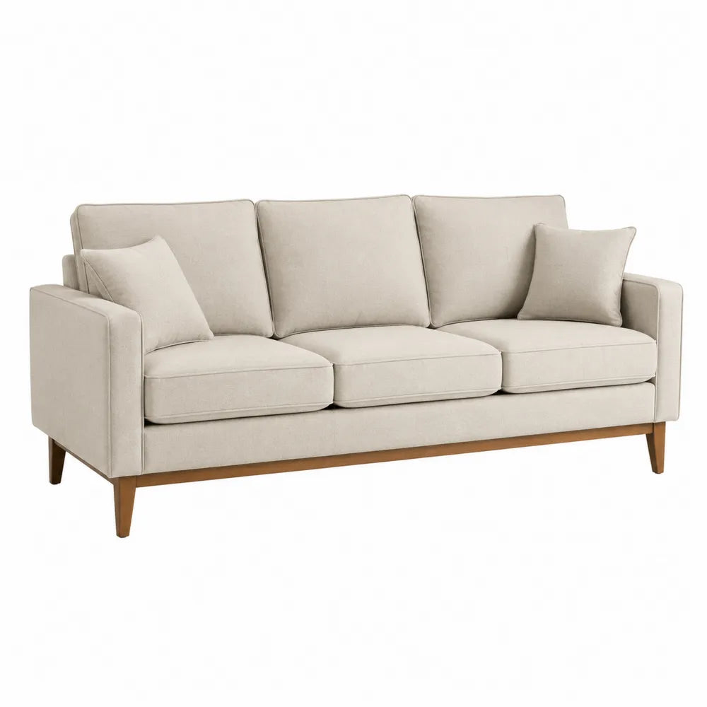 Sofá de 3 plazas de poliéster beige con patas de madera