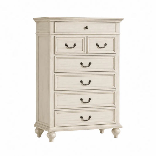 Cómoda alta de madera con 6 cajones color beige