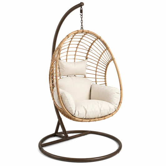 Silla Colgante de Ratán sintético con Cojín Beige