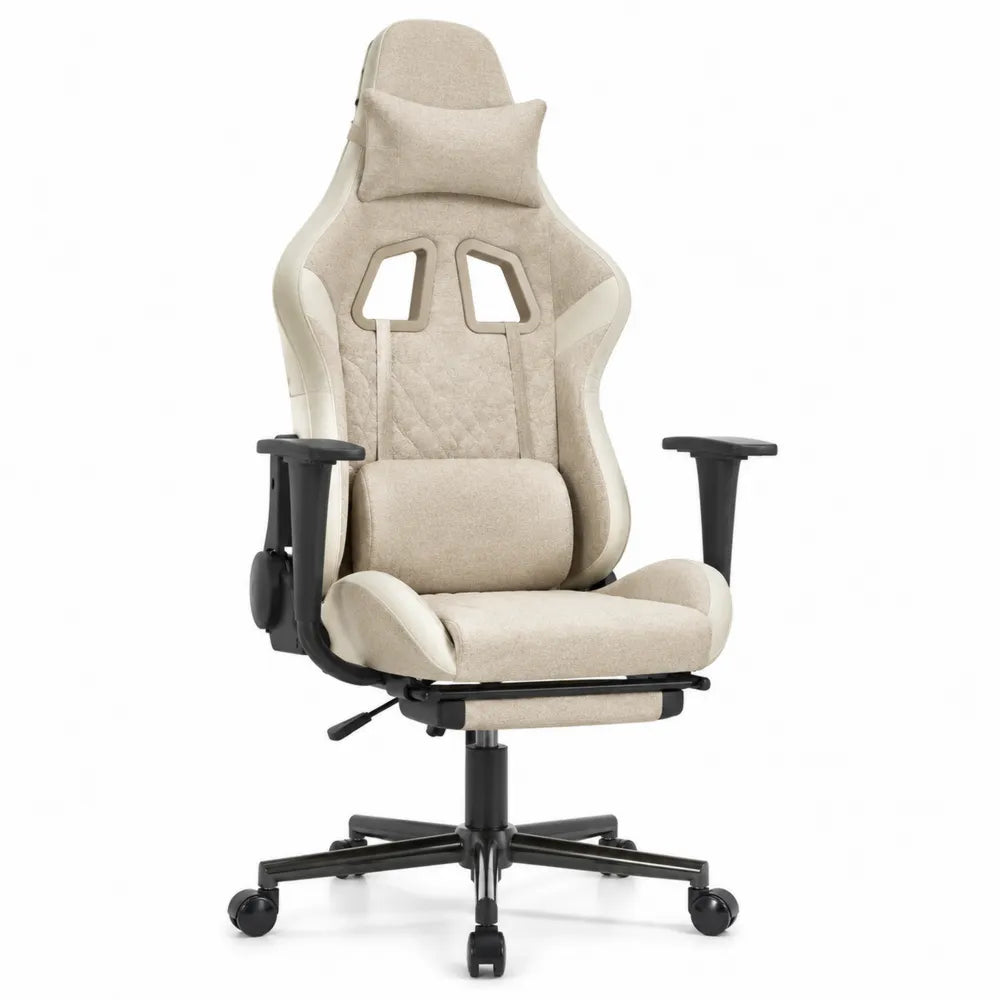 Silla Ergonómica de Tela Beige con Base Metálica