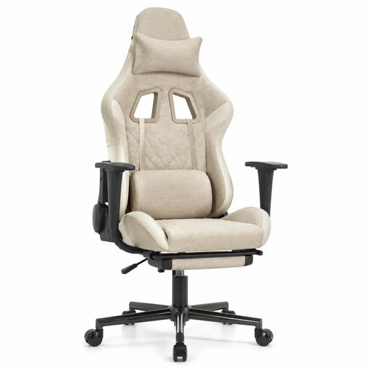 Silla Ergonómica de Tela Beige con Base Metálica