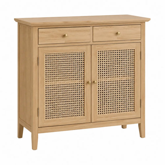 Aparador de Madera de Roble con Puertas de Ratán y 2 Cajones