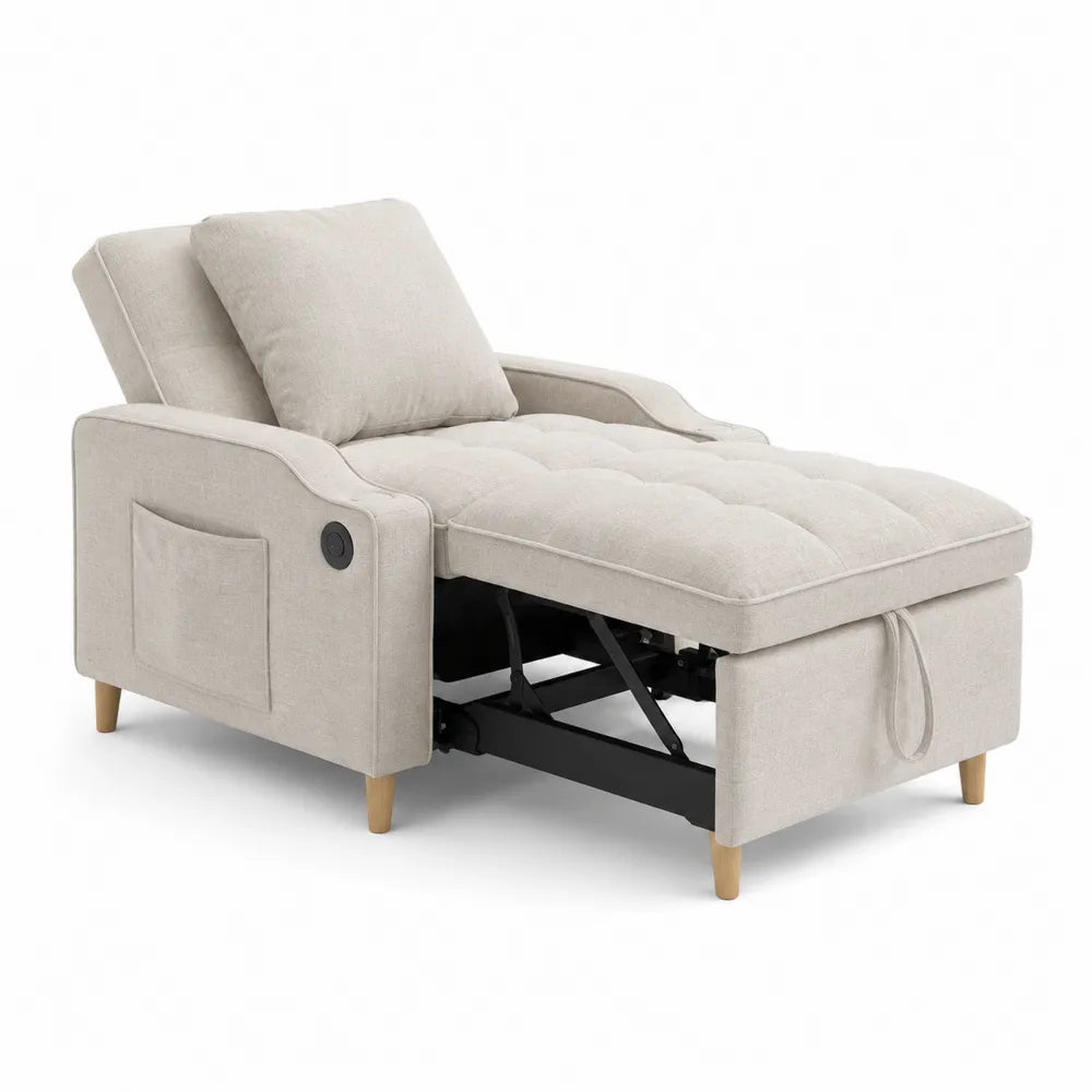 Sofá reclinable de tela beige