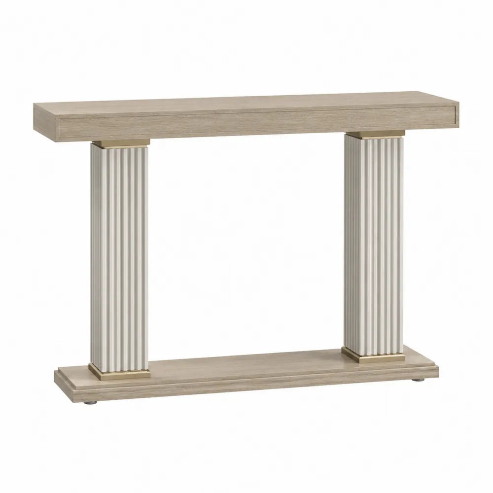 Mesa consola de MDF y metal con detalles dorados beige