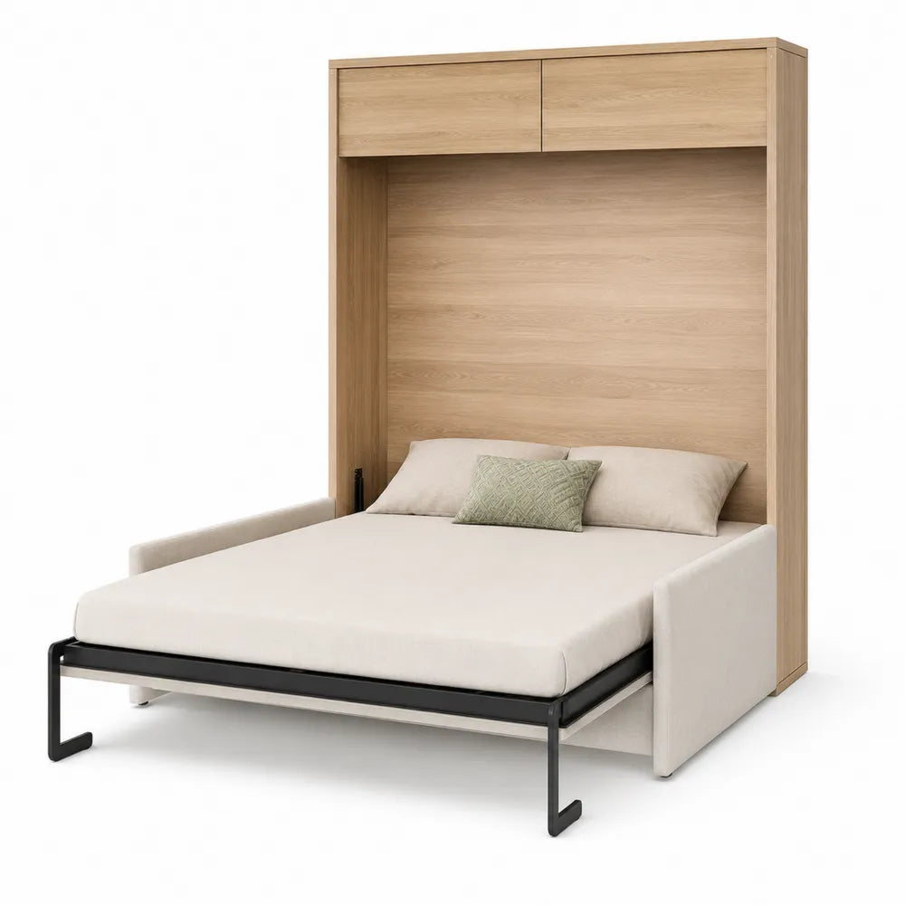 Cama abatible de madera y metal con sofás 140x200 cm