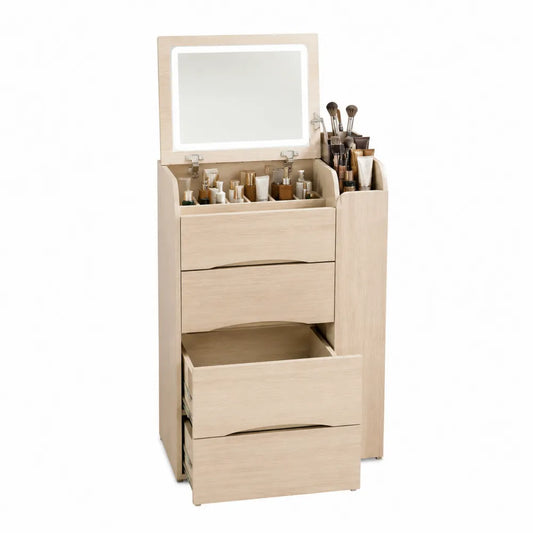 Tocador de madera con espejo LED y cajones