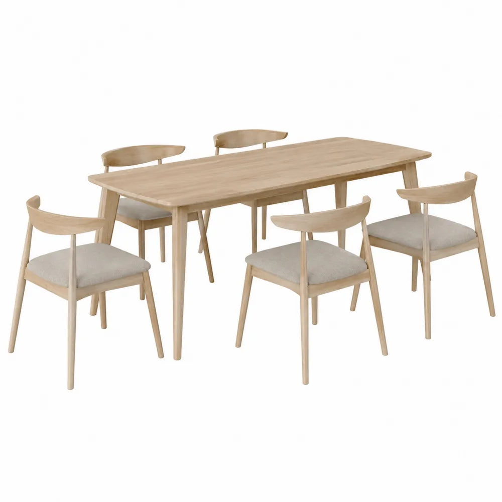 Conjunto de mesa de madera con 6 sillas tapizadas en lino