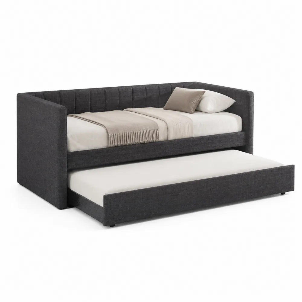 Cama nido de tela gris oscuro con somier extraíble