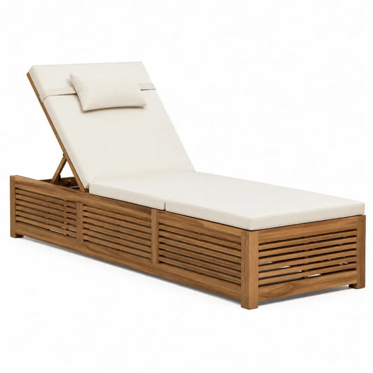 Tumbona de madera de teca con cojines de poliéster beige