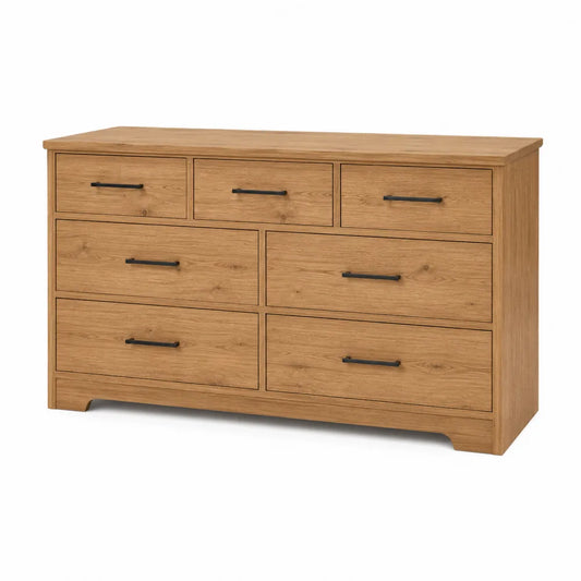 Cómoda de Madera de Roble con 7 Cajones 140x45x80cm