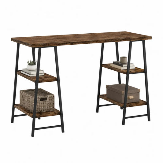 Escritorio de Madera y Metal con Estantes Marrón 120 cm